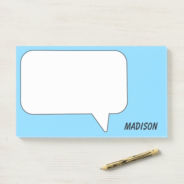 Custom Name & Colour Speech Bubble Post-it Notes (On Desk)
