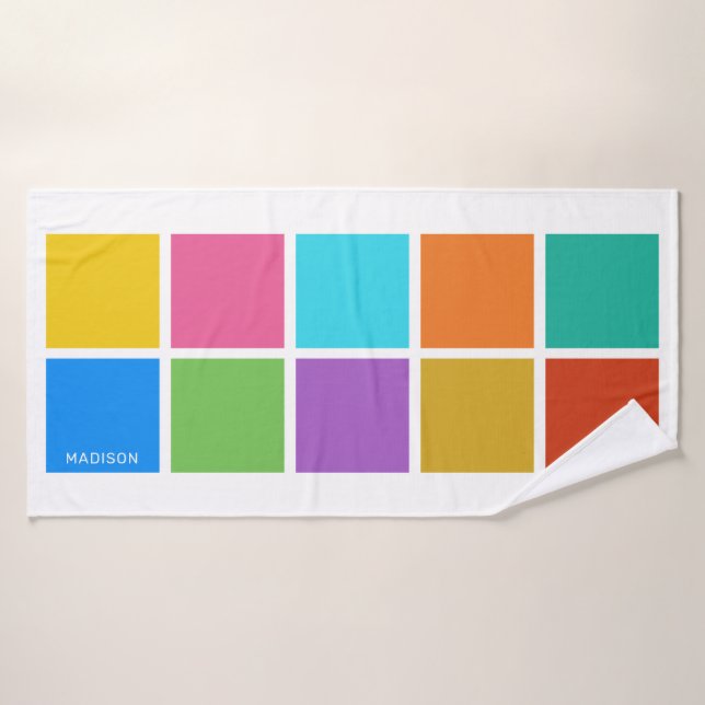 Custom name Colour Squares Bath Towel (Bath Towel)