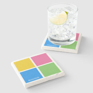 Custom name Colour Squares Stone Coaster