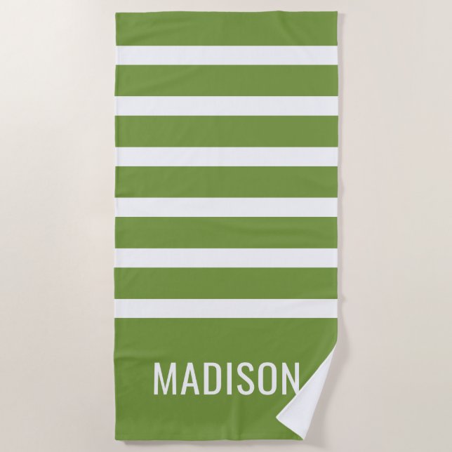 Custom name & colour striped beach towel (Front)