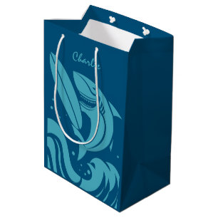 Custom name & colour Surfer Shark gift bag