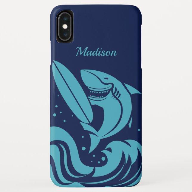 Custom name & colour Surfer Shark phone cases (Back)