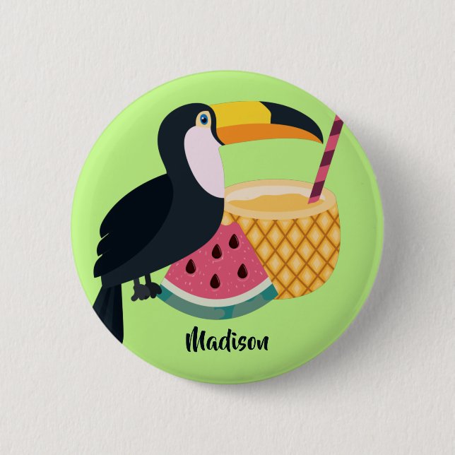 Custom name & colour Toucan Illustration 6 Cm Round Badge (Front)