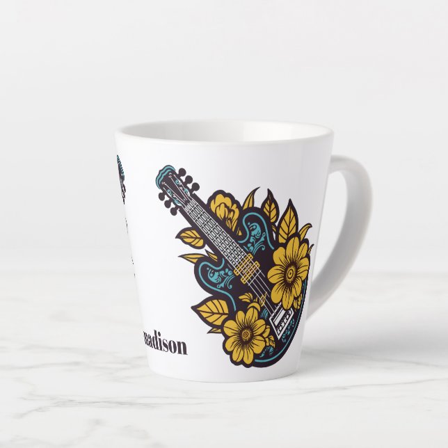 Custom Name & Colour Ukulele Latte Mug (Right Angle)