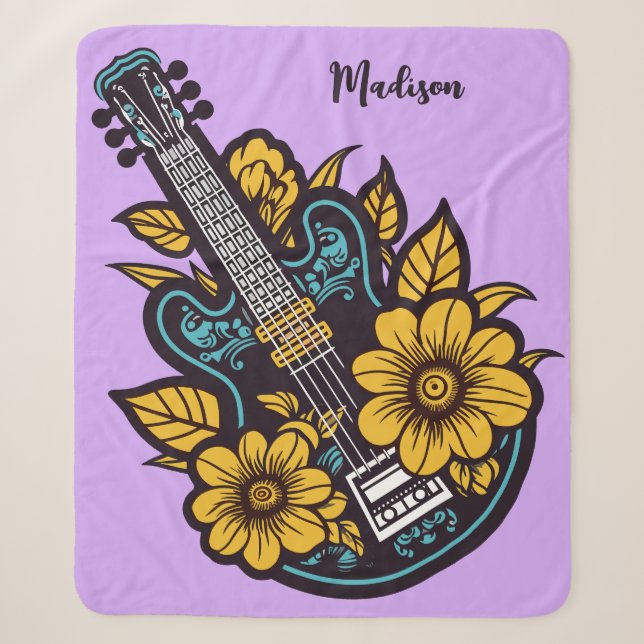 Custom Name & Colour Ukulele Sherpa Blanket (Front)