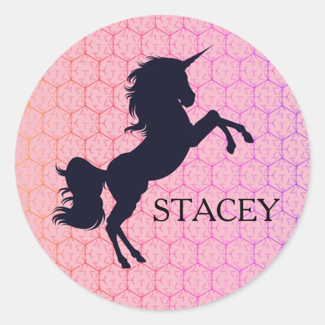 Custom Name/Colour Unicorn Silhouette Pink Sticker (Front)