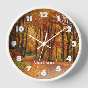 Custom Name Colourful Autumn Path Clock
