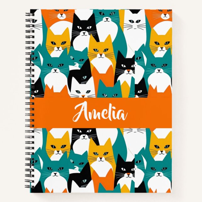 Custom Name Colourful Cats Notebook (Front)