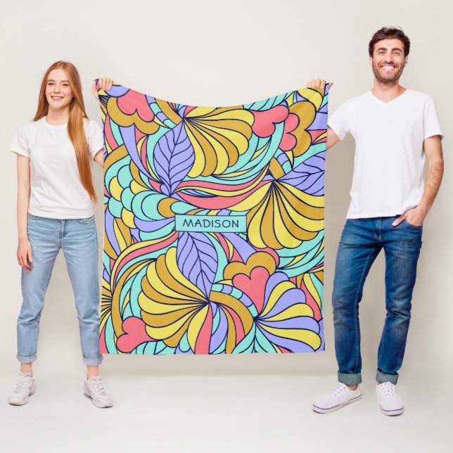 Custom name Colourful Doodles fleece blankets (In Situ)