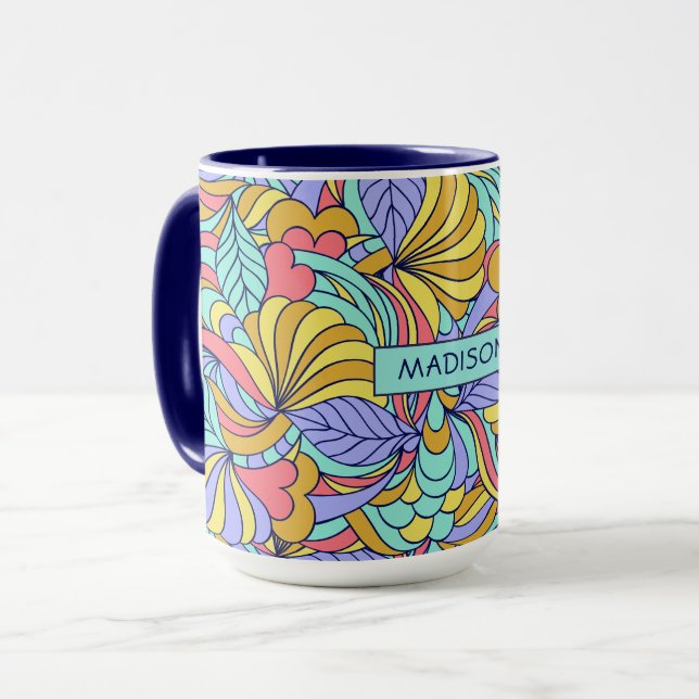 Custom name Colourful Doodles mugs (Front Left)
