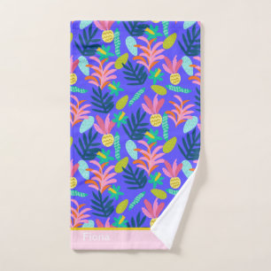 Custom name colourful floral blue modern cute towe hand towel
