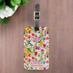 Custom Name Colourful Flowers Feminine Girly Trave Luggage Tag