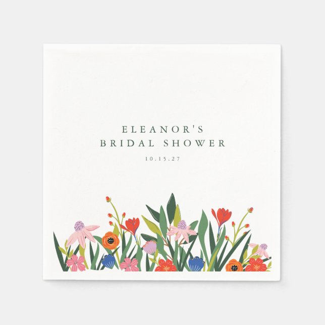 Custom Name Colourful Garden Floral Bridal Shower  Napkin (Front)