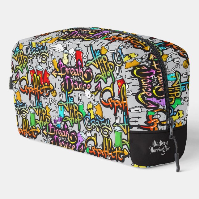 Custom Name Colourful Hiphop Pattern Dopp Kit (Right Corner)