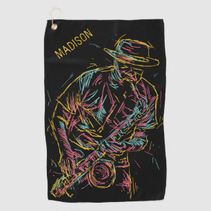 Custom name Colourful Jazz Player Golf Towel