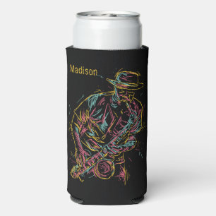 Custom name Colourful Jazz Player Seltzer Can Cooler