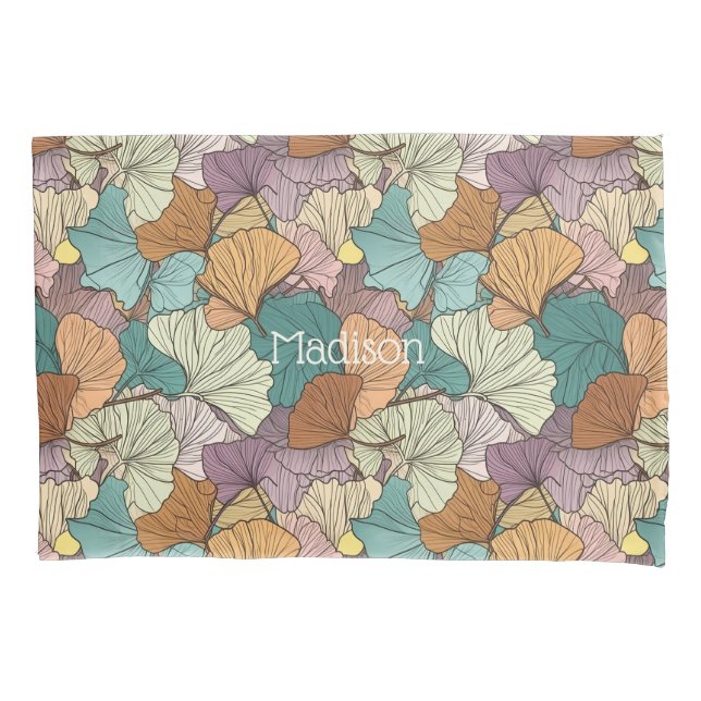 Custom Name Colourful Leaf Pattern Pillowcase (Front)