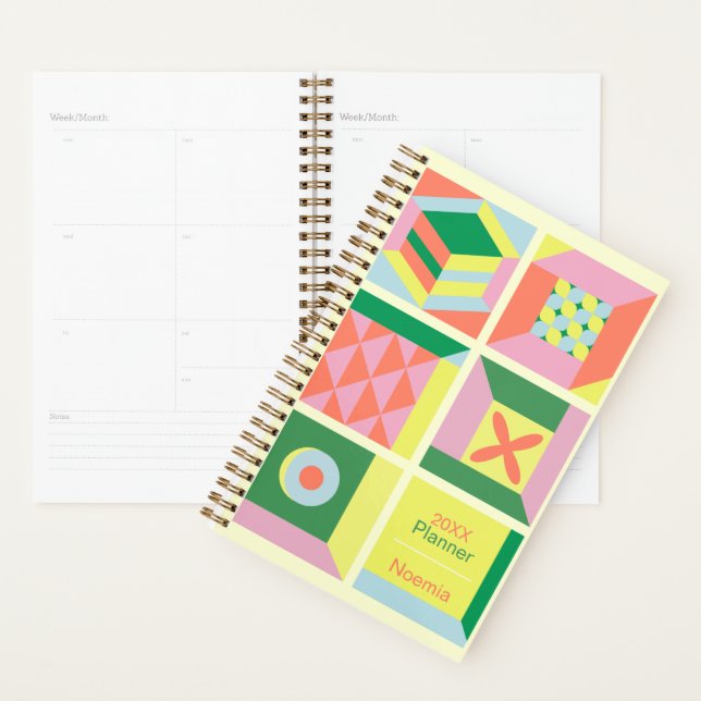 Custom name colourful modern yearly geometry planner (Display)