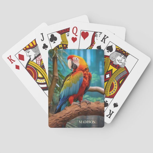 Custom Name Colourful Parrot Playing Cards (Back)