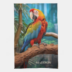 Custom Name Colourful Parrot Tea Towel