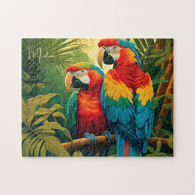 Custom Name Colourful Parrots Jigsaw Puzzle (Horizontal)