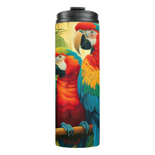 Custom Name Colourful Parrots Thermal Tumbler