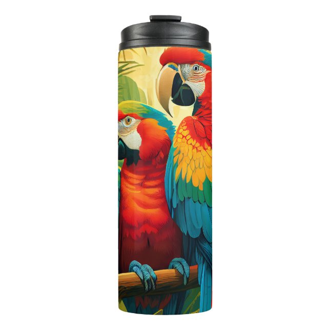 Custom Name Colourful Parrots Thermal Tumbler (Front)