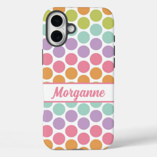 Custom Name Colourful Pastel Dot Pattern iPhone 16 Plus Case