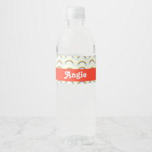 Custom name colourful rainbows and clouds pattern water bottle label