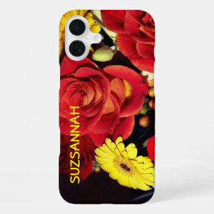 Custom Name Colourful Rose Flower Bouquet iPhone 16 Plus Case