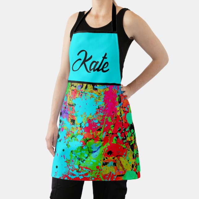 Custom Name Colourful Splatter Abstract Art Apron (Insitu)