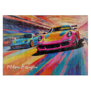 Custom Name Colourful Sportscars Cutting Board