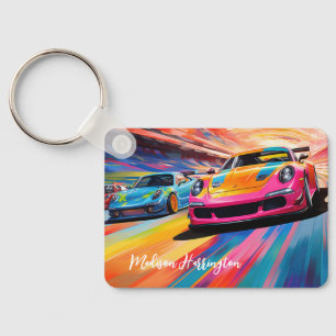 Custom Name Colourful Sportscars Key Ring