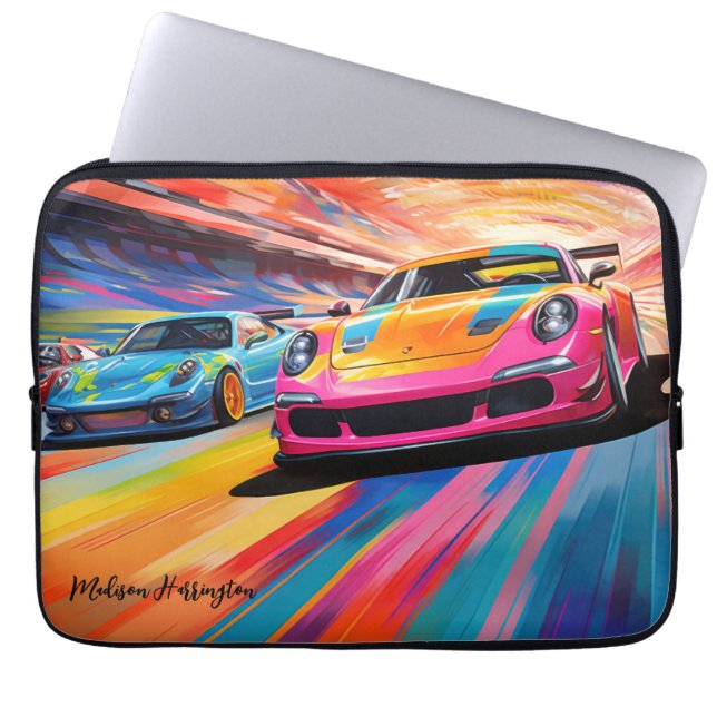 Custom Name Colourful Sportscars Laptop Sleeve (Front)