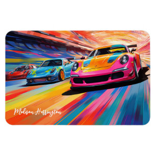 Custom Name Colourful Sportscars Magnet
