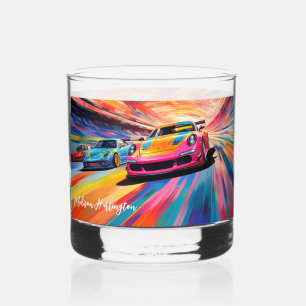Custom Name Colourful Sportscars Whiskey Glass