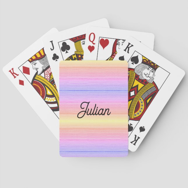 Custom name colourful stripes playing cards (Back)