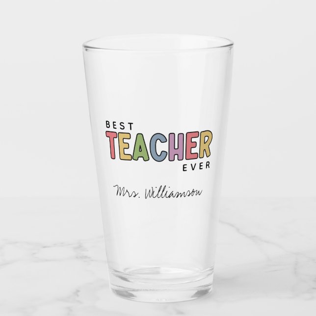 Custom Name Colourful Teacher Appreciation Gifts Glass (Front)