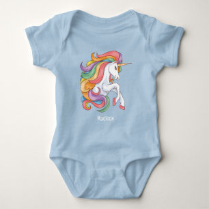 Custom Name Colourful Unicorn Baby Bodysuit