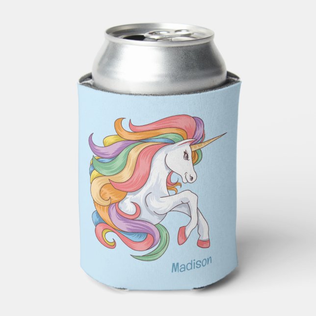 Custom Name Colourful Unicorn Can Cooler (Can Front)