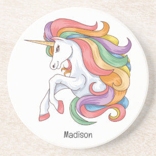 Custom Name Colourful Unicorn Coaster