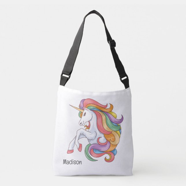 Custom Name Colourful Unicorn Crossbody Bag (Front)