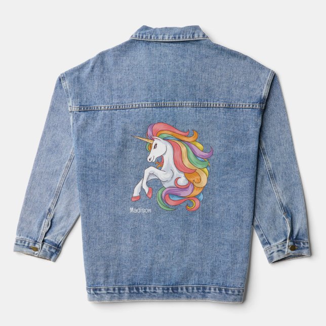 Custom Name Colourful Unicorn Denim Jacket (Back)