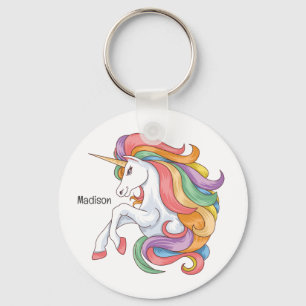 Custom Name Colourful Unicorn Key Ring