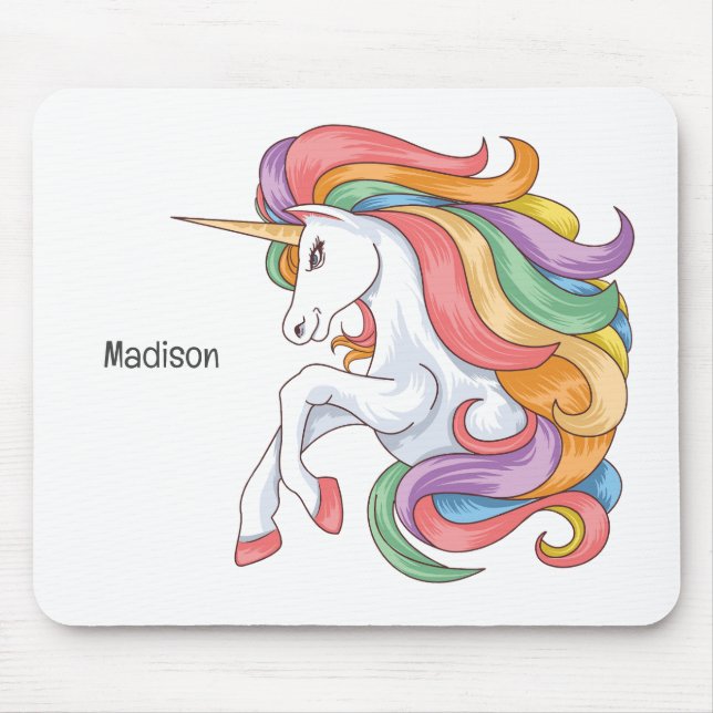 Custom Name Colourful Unicorn Mouse Mat (Front)