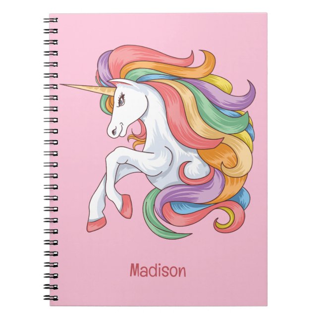 Custom Name Colourful Unicorn Notebook (Front)