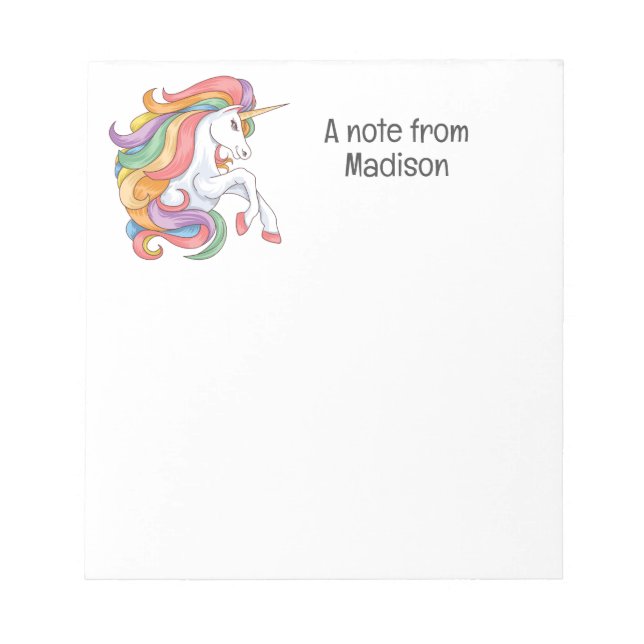 Custom Name Colourful Unicorn Notepad (Front)