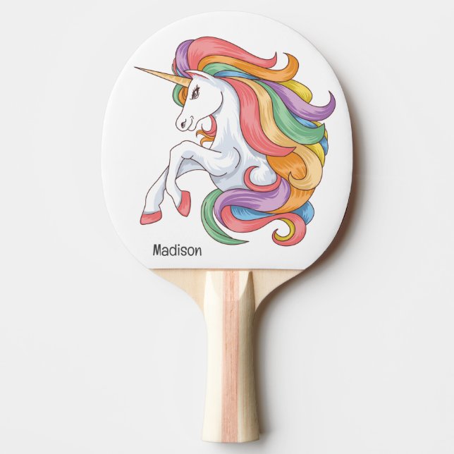Custom Name Colourful Unicorn Ping Pong Paddle (Front)