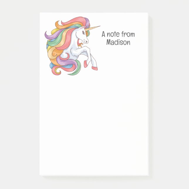 Custom Name Colourful Unicorn Post-it Notes (Front)