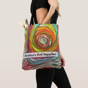 Custom Name Colourful Watercolor Circles Tote Bag